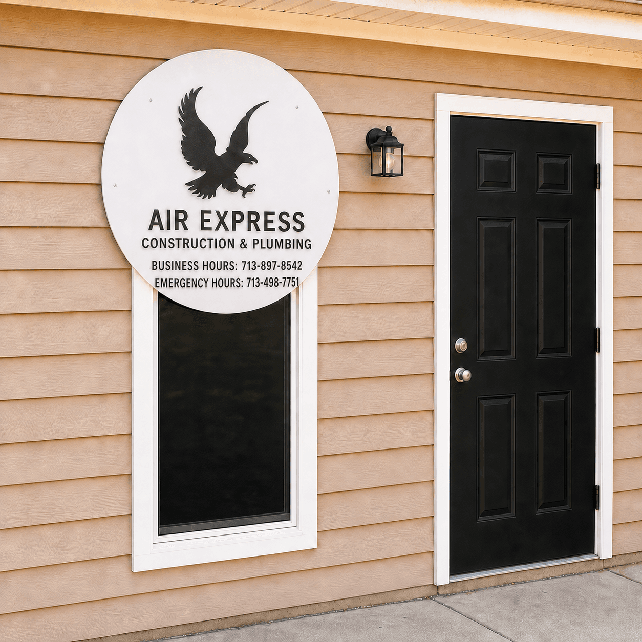 Air Express Construction and Plumbing storefront sign and entrance